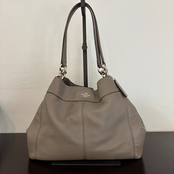 Coach Lexy Gray Pebble Leather Shoulder Bag - Picture 1 of 15